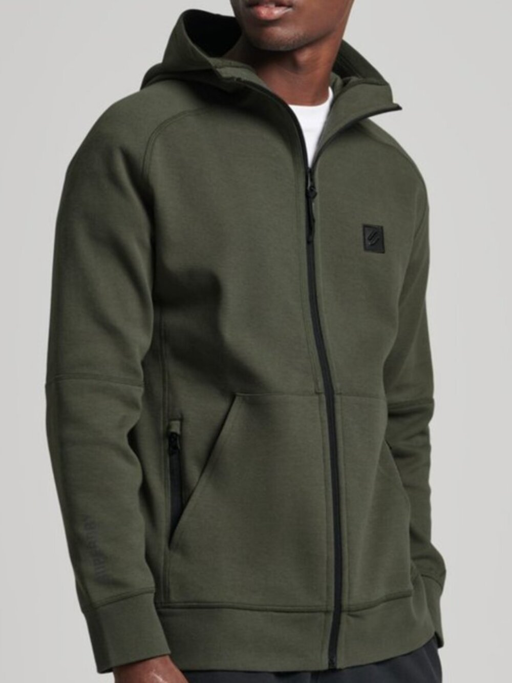 SUPERDRY Code Tech Zip Hoodie L Olive Green Utility Relaxed High Neck Minimalist